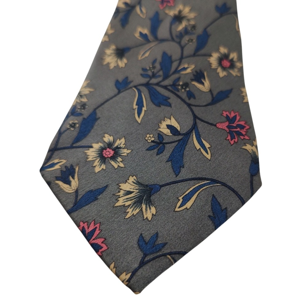 Vintage Sinsabang Silk Necktie Mens Tie Gray Blue Floral Made In Korea